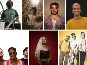 Festival Ubaque anuncia lineup. Coleção de artistas e músicos brasileiros em várias poses, enfatizando diversidade e expressão no cenário musical contemporâneo.