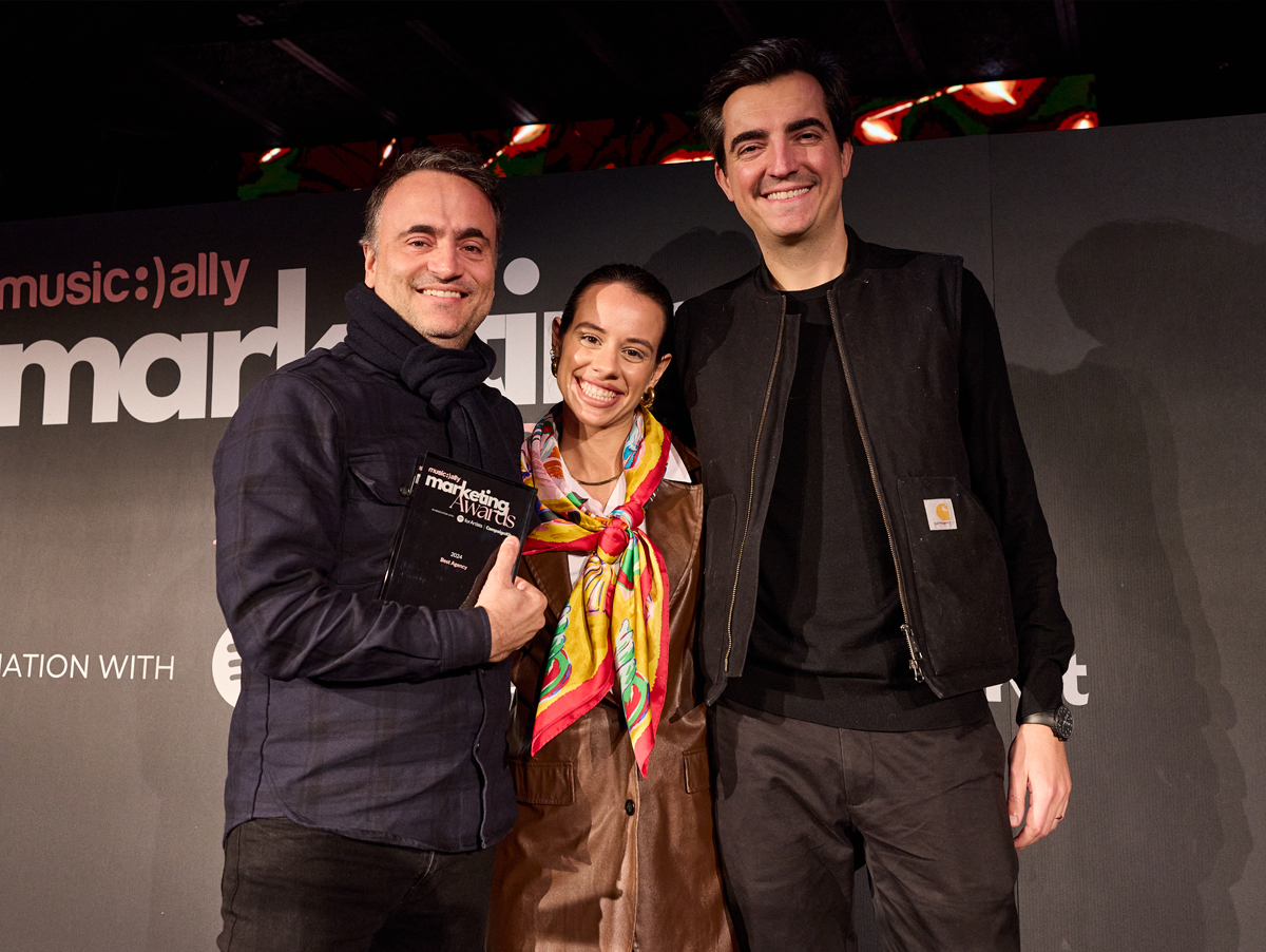 Thiago Machado (CEO da Ranked), Begoña Elguezabal (Content Specialist), Luis Correa (Sócio-Conselheiro) no Music Ally Marketing Awards