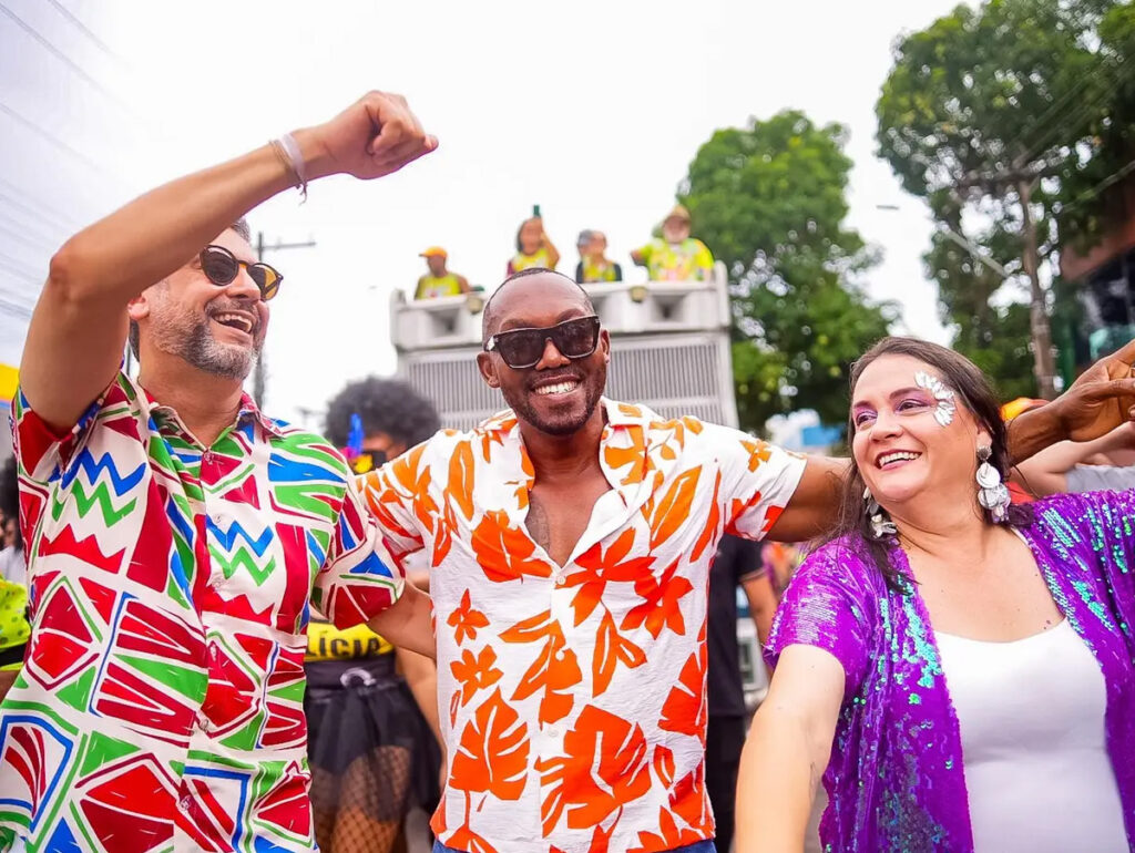 Governador do Amapá, Clécio Luís, com a secretária de Estado da Cultura, Clícia Vieira Di Miceli e o prefeito de Kourou, François Ringuet