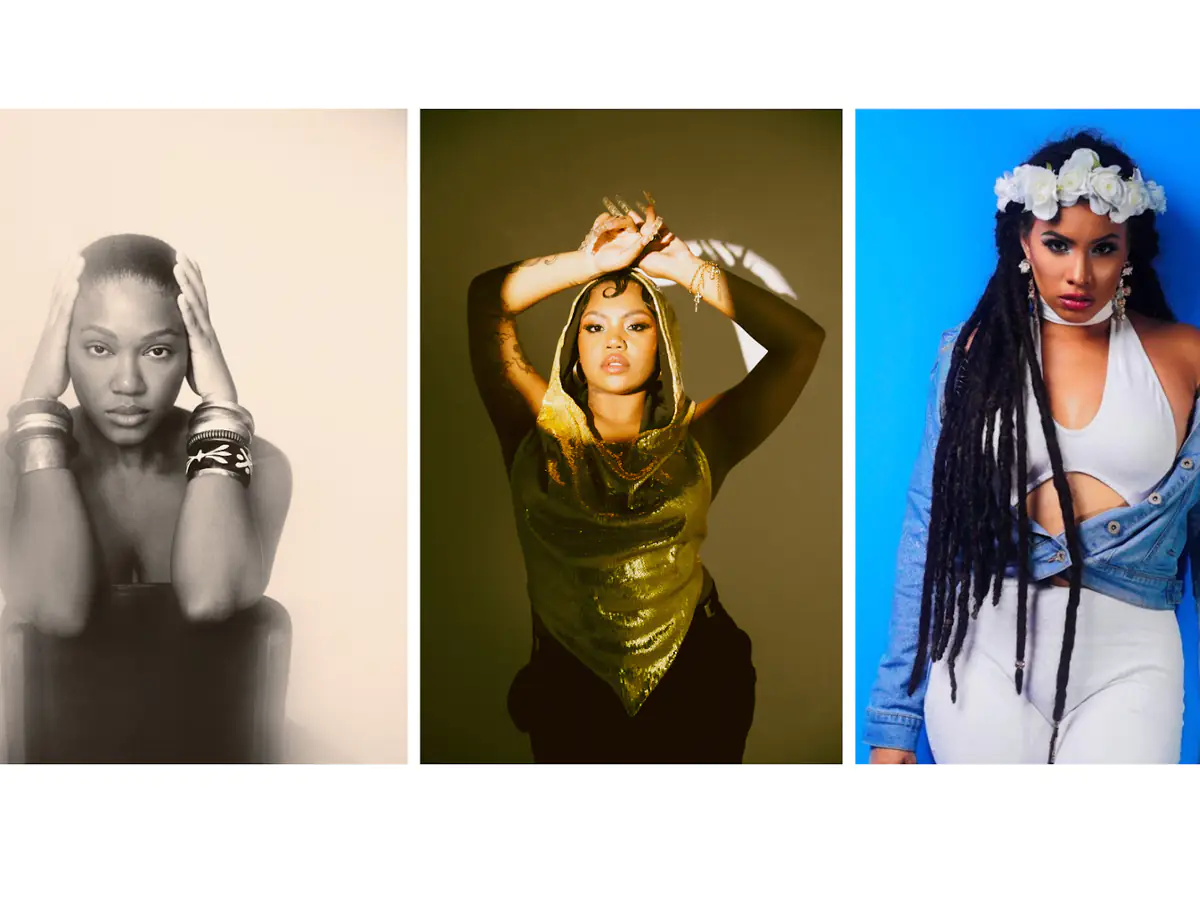 Artistas presentes no Latinidades 2025, Luedji Lina à esquerda, Duquesa no centro e Nessa Preppy à direita