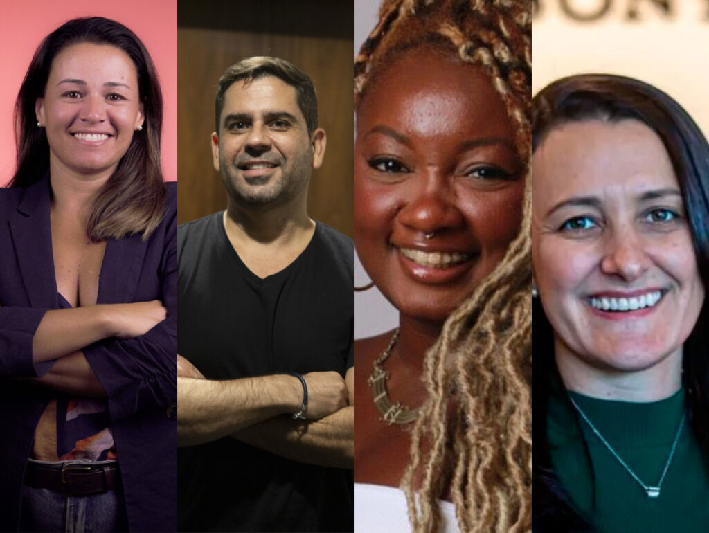 Equipe Sony Music Brasil conta com Bruna Araújo, Diretora de People Experience; Wilson Lannes, COO; Juliana Rufino, Supervisora do Music Camp; Maria Clara Guimarães, Diretora Sênior de Estratégias Digitais (Crédito: Divulgação)