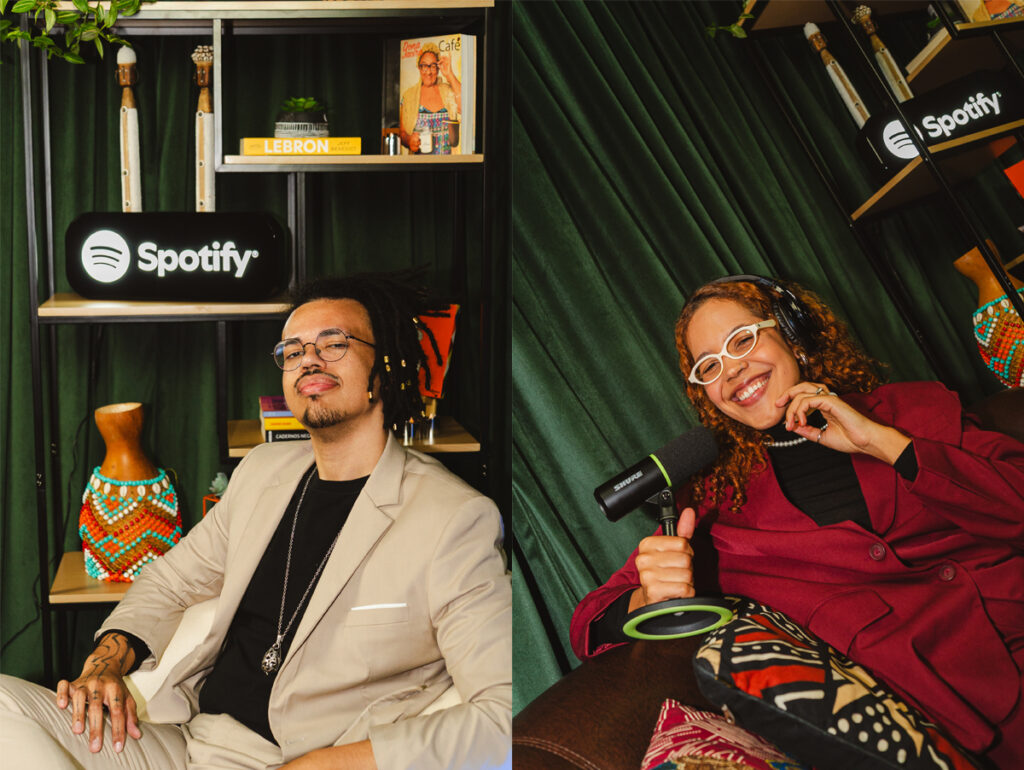 Guto Barbosa e Sofi Oliveira nos estúdios do Spotify Amplifika