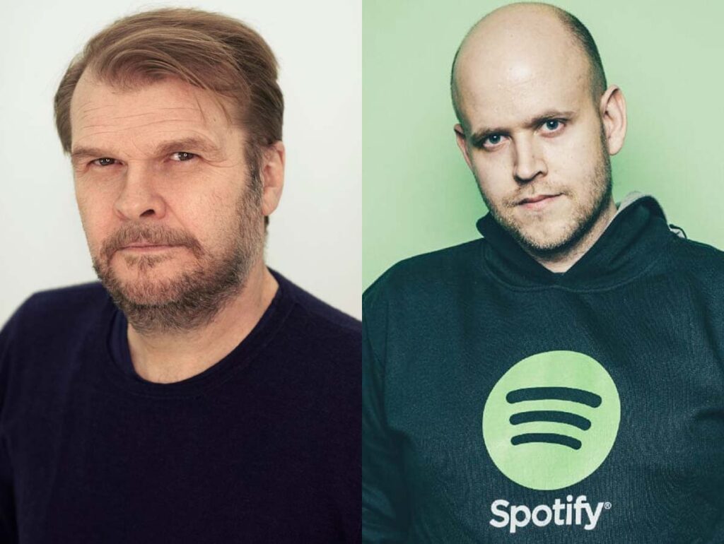Rob Stringer, CEO do Sony Music Group, e Daniel Ek, CEO do Spotify