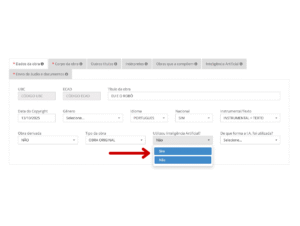 Cadastro na UBC já dá a opção de revelar uso de IA em composições (Crédito: Reprodução)