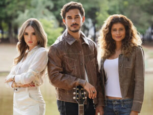 Isabelle Drummond, Filipe Bragança e Isadora Cruz, protagonistas da novela Coração Acelerado