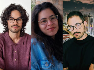 Leo Duarte, supervisor de conta na Jangada Comunicação; Laura Sampaio, CEO da 7discos; e Guilherme Silviano, também supervisor de contas na Jangada Comunicação (Crédito: Divulgação) lançamentos