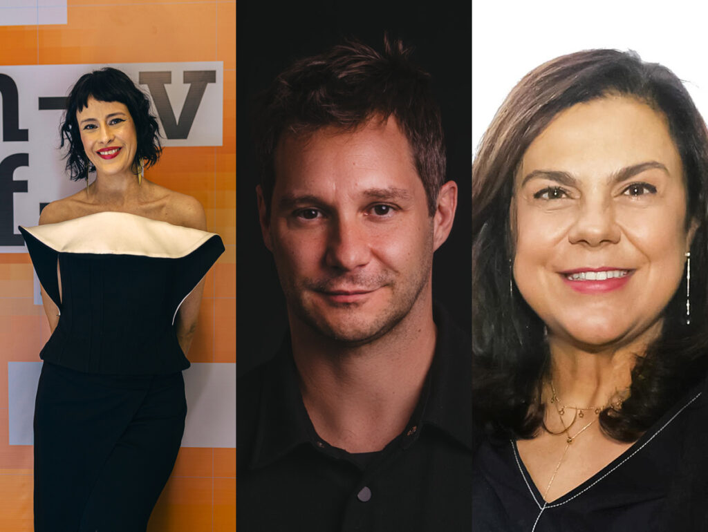 Lia Vissotto, Lia Vissotto, idealizadora e diretora do m-v-f- awards; Caio Corsalette, diretor artístico e sócio do m-v-f- awards; e Sandra Jimenez, Diretora de Música do YouTube para América Latina e US-Latin (Crédito: Divulgação)