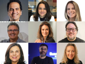 Brasileiros na lista Billboard Global Power Players 2026. Da esquerda para a direita: Fernando Cabral, Cristiane Simões, Tatiana Cantinho, Paulo Lima, Leila Oliveira, João Alquéres, Sandra Jimenez, Roni Maltz Bin e Adriana Ramos