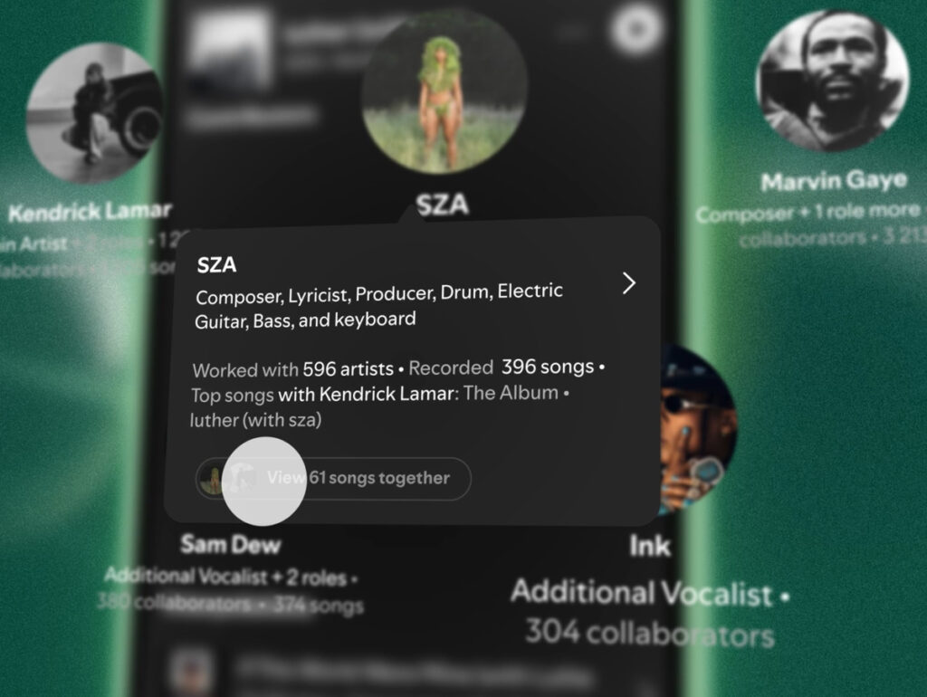 Exemplo de créditos conexos do Spotify