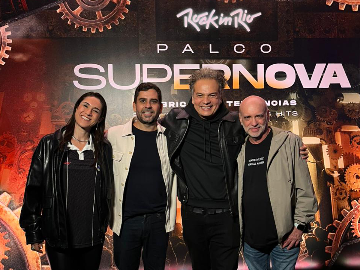 Ana Deccache, Diretora de Marketing da Rock World, Wilson Lannes, COO do Grupo Sony Music Brasil, Zé Ricardo, Vice-Presidente Artístico da Rock World e Roberto Verta, curador do Palco Supernova - Crédito Divulgação Rock in Rio